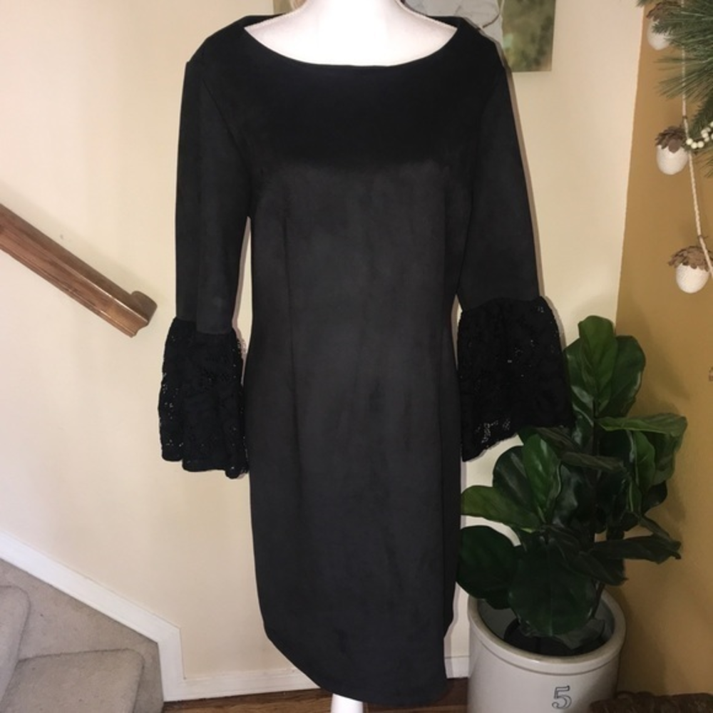 Nanette Lepore Little Black Dress faux suede lace